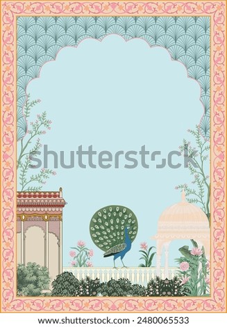 Mughal home decor living room illustration. Indian Rajasthani Art, Mural wall for Living Room, Canvas, Painting Art.