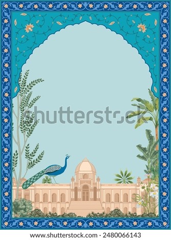 Mughal home decor living room illustration. Indian Rajasthani Art, Mural wall for Living Room, Canvas, Painting Art.