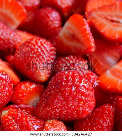 Chopped strawberries close up, just add cream!