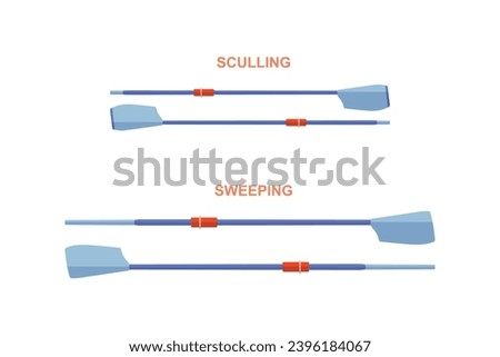 Set of olympic rowing oars. A sculling pair and a sweeping pair. Vector objects.