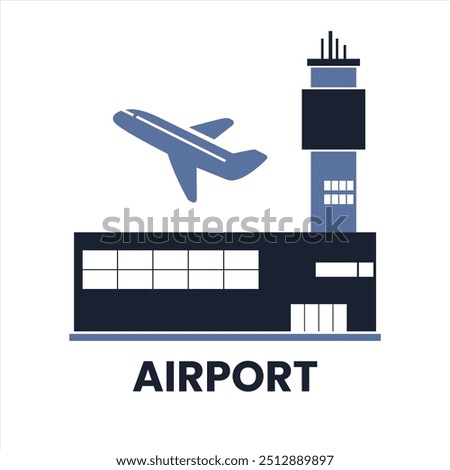 Airport with plane icon building vector, transportation concept illustration vector. airport building icon. airport vcector icon isolated on white background