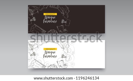 furniture and interior detail store, apartment, promotion, sale, ads, banner sketch hand drawn vector