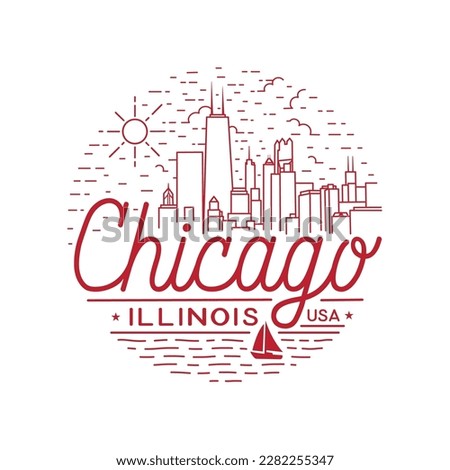 City of Chicago vector design template. Chicago, Illinois mono line logo. Vector and illustration.