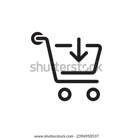 Shopping cart vector icon. Arrow down, add to cart symbol