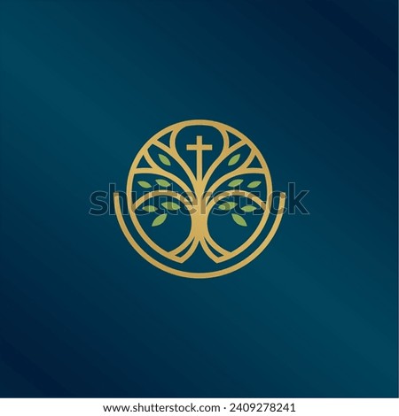 church cross and seed leaf logo design creative idea