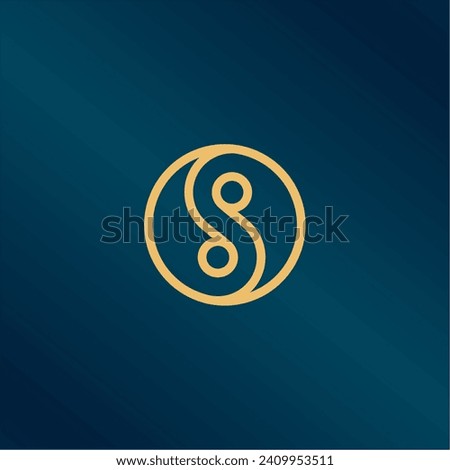 Ocean wave and sun in a circle with a gold line art style suitable for logo and icon