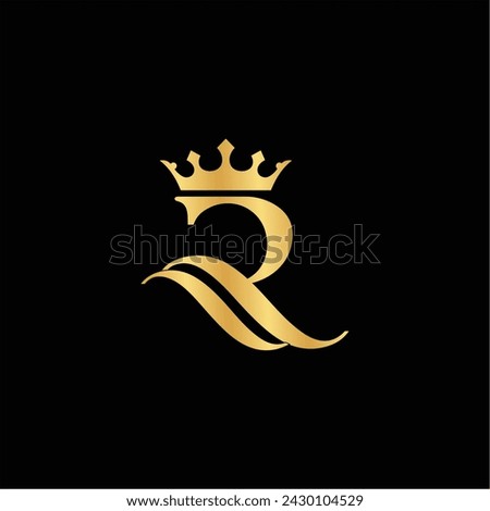 Gold Icon Letter R Logo. Crown of kings and queens with the logo icon R Initial Letter R Design Vector Luxury Golden