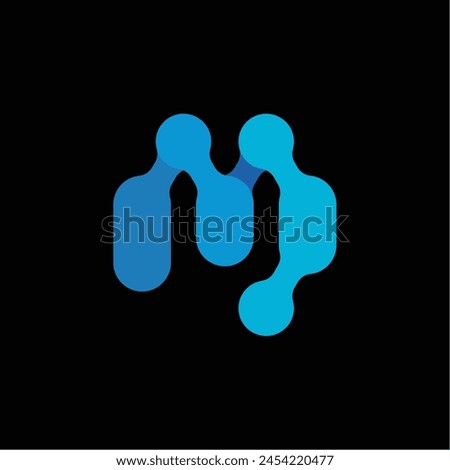 Abstract Initial Letter M Logo. Connected Blue Gradient Linear Style.