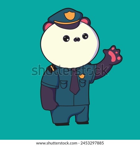 a cartoon panda character with a cop hat and uniform on.