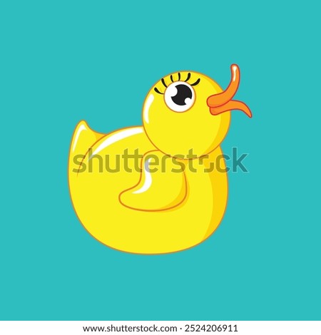 a yellow duck with a yellow beak pointing to the left.