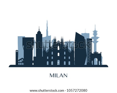 Milan skyline, monochrome silhouette. Vector illustration.