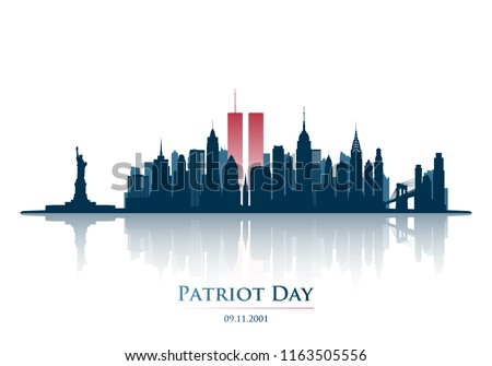 Twin Towers in New York City Skyline. September 11, 2001 National Day of Remembrance. Patriot Day anniversary banner. Vector illustration.