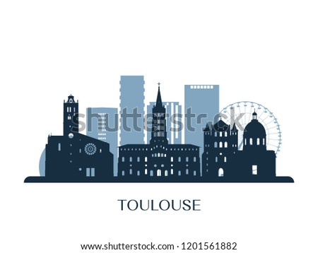 Toulouse skyline, monochrome silhouette. Vector illustration.