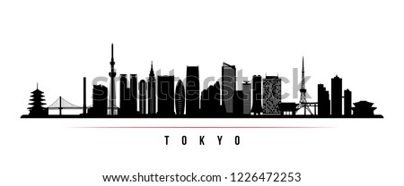 Tokyo city skyline horizontal banner. Black and white silhouette of Tokyo city, Japan. Vector template for your design.