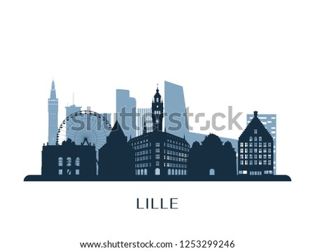 Lille skyline, monochrome silhouette. Vector illustration.