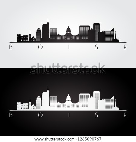 Boise USA skyline and landmarks silhouette, black and white design, vector illustration.