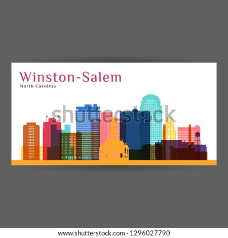 Winston–Salem city architecture silhouette. Colorful skyline. City flat design. Vector business card.