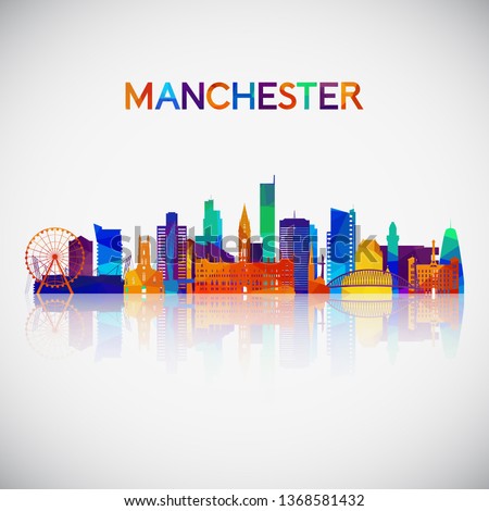 Manchester skyline silhouette in colorful geometric style. Symbol for your design. Vector illustration.