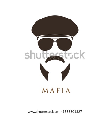 Mafioso man portrait. Man in ivy cap and sunglasses. Vector illustration.