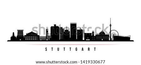 Stuttgart city skyline horizontal banner. Black and white silhouette of Stuttgart city, Germany. Vector template for your design. 