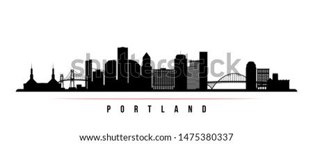 Portland City skyline horizontal banner. Black and white silhouette of Portland City, Oregon. Vector template for your design. 