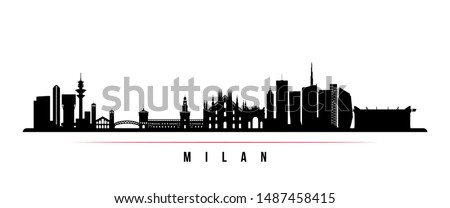 Milan City skyline horizontal banner. Black and white silhouette of Milan City, Italy. Vector template for your design. 