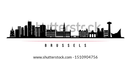 Brussels skyline horizontal banner. Black and white silhouette of Brussels, Belgium. Vector template for your design. 