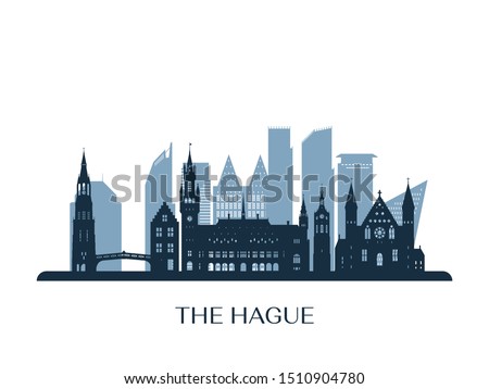 The Hague skyline, monochrome silhouette. Vector illustration.