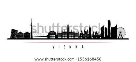Vienna skyline horizontal banner. Black and white silhouette of Vienna, Austria. Vector template for your design. 