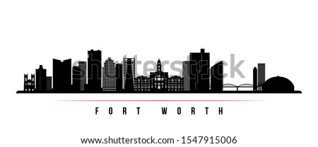 Fort Worth skyline horizontal banner. Black and white silhouette of Fort Worth, Texas. Vector template for your design. 