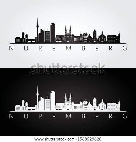 Nuremberg skyline and landmarks silhouette, black and white design, vector illustration.