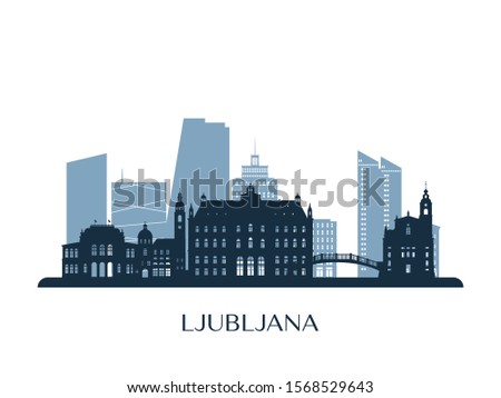 Ljubljana skyline, monochrome silhouette. Vector illustration.