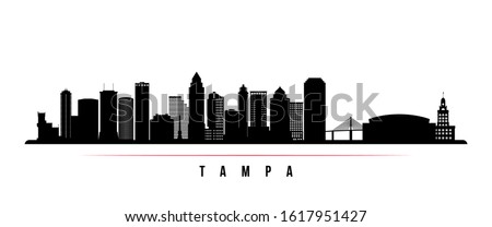 Tampa skyline horizontal banner. Black and white silhouette of Tampa, Florida. Vector template for your design. 