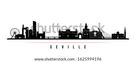 Sevilla skyline horizontal banner. Black and white silhouette of Sevilla, Spain. Vector template for your design. 