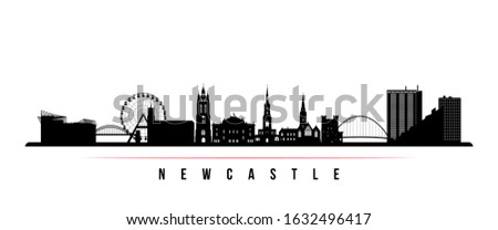 Newcastle skyline horizontal banner. Black and white silhouette of Newcastle, United Kingdom. Vector template for your design. 