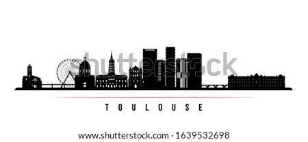 Toulouse skyline horizontal banner. Black and white silhouette of Toulouse, France. Vector template for your design. 