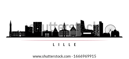 Lille skyline horizontal banner. Black and white silhouette of Lille, France. Vector template for your design. 