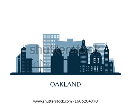 Oakland skyline, monochrome silhouette. Vector illustration.