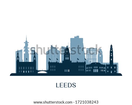 Leeds skyline, monochrome silhouette. Vector illustration.
