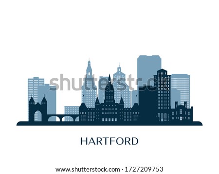 Hartford skyline, monochrome silhouette. Vector illustration.