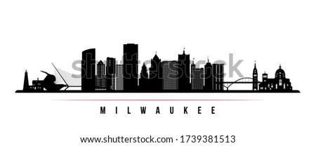 Milwaukee skyline horizontal banner. Black and white silhouette of Milwaukee, Wisconsin. Vector template for your design. 