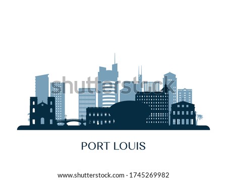 Port Louis skyline, monochrome silhouette. Vector illustration.