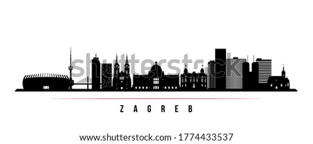 Zagreb skyline horizontal banner. Black and white silhouette of Zagreb, Croatia. Vector template for your design. 