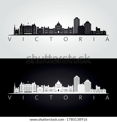 Victoria, Canada skyline and landmarks silhouette, black and white design, vector illustration.  