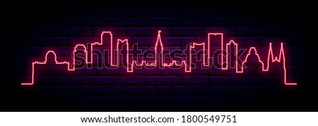 Red neon skyline of Ottawa. Bright Ottawa City long banner. Vector illustration.