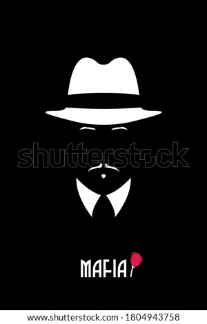 Italian man in a hat and in collar shirt. Mafia logo for male store, a barber shop, gentleman club. Vector illustration.