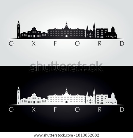 Oxford, Ohio skyline and landmarks silhouette, black and white design, vector illustration.  