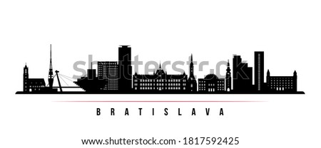 Bratislava skyline horizontal banner. Black and white silhouette of Bratislava City, Slovakia. Vector template for your design. 