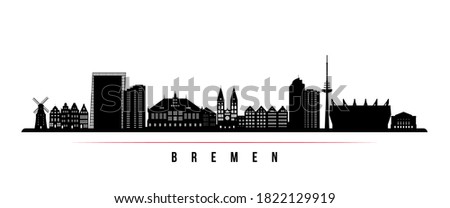 Bremen skyline horizontal banner. Black and white silhouette of Bremen City, Germany. Vector template for your design. 