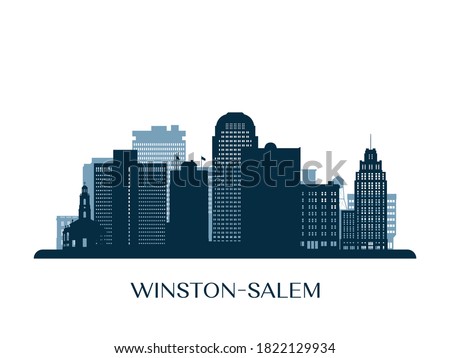 Winston–Salem skyline, monochrome silhouette. Vector illustration.